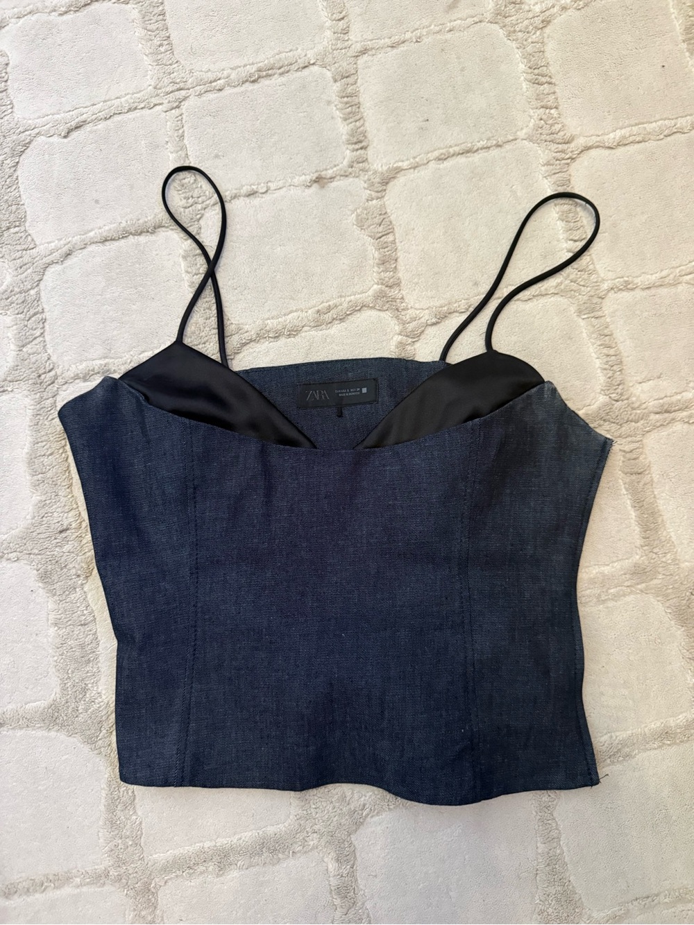 Zara Dark Denim Bustier Top - Picture 1 of 2
